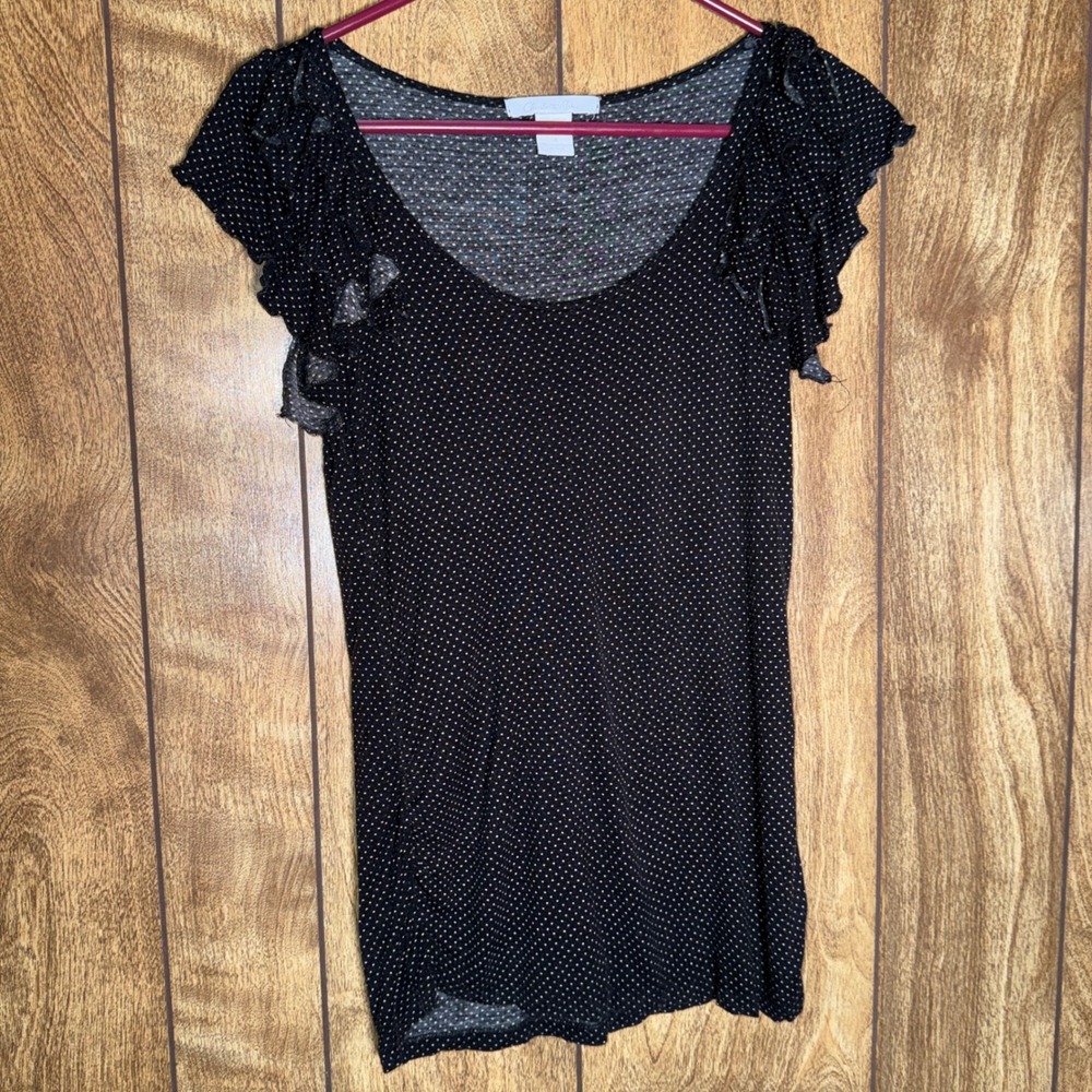 Charlotte Russe Polka Dot Ruffle Flutter Sleeve Scoop Neck Rayon Top Black Y2K